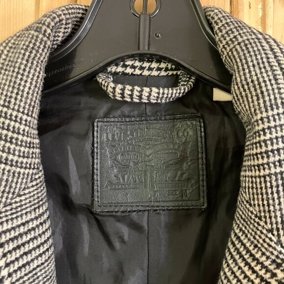 Levi's Women Houndstooth Cocoon Long Wool Blazer Jacket Size Medium Black FA EXC - Picture 7 of 12